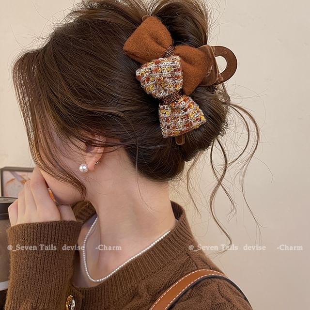 Claw Hair Tweed Bow FashionChic
