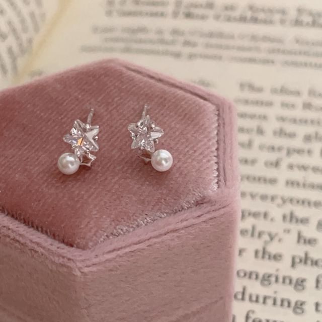 Earring Rhinestone Pearl Alloy Faux Star Drop FashionChic