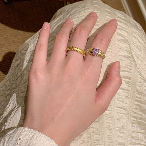 Brushed Alloy / Open Ring Set Rhinestone FashionChic