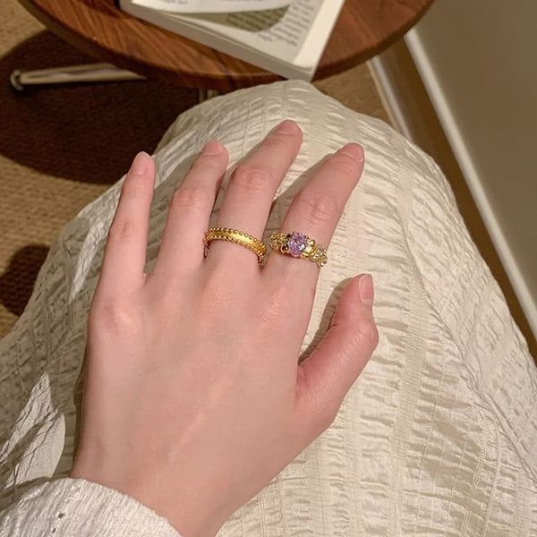 Brushed Alloy / Open Ring Set Rhinestone FashionChic