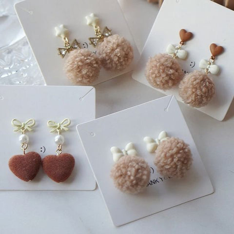 On / Heart Drop Earring Pom Clip FashionChic