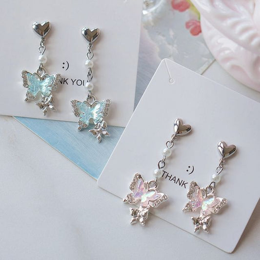 On Clip Earring Rhinestone / Butterfly Drop FashionChic