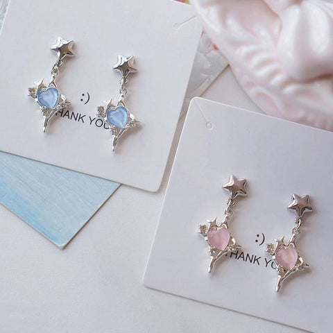 Star / Heart Clip Drop On Rhinestone Earring FashionChic