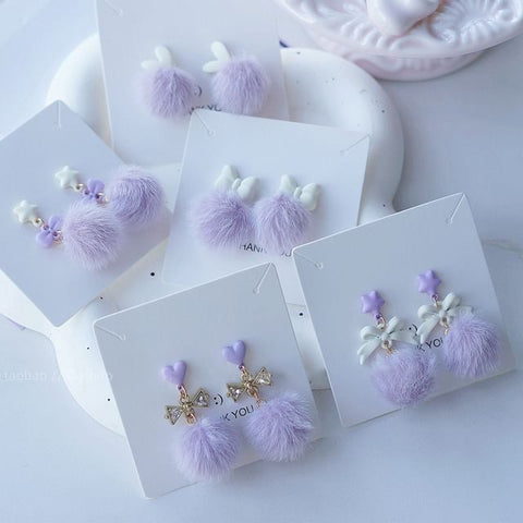 Drop Clip Pom Stud Earring On / FashionChic