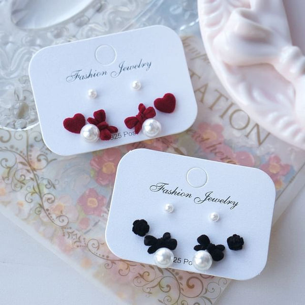 Pairs: Bow Earring Faux of Pearl 3 Set Stud Asymmetrical FashionChic