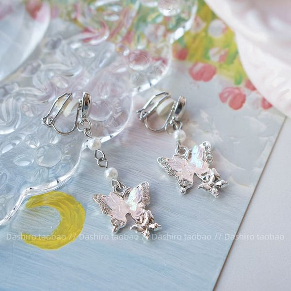 On Clip Earring Rhinestone / Butterfly Drop FashionChic