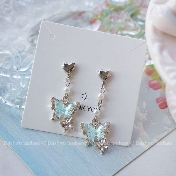 On Clip Earring Rhinestone / Butterfly Drop FashionChic