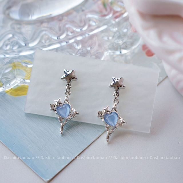 Star / Heart Clip Drop On Rhinestone Earring FashionChic