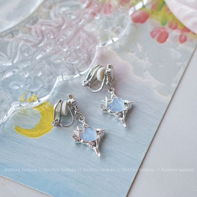 Star / Heart Clip Drop On Rhinestone Earring FashionChic