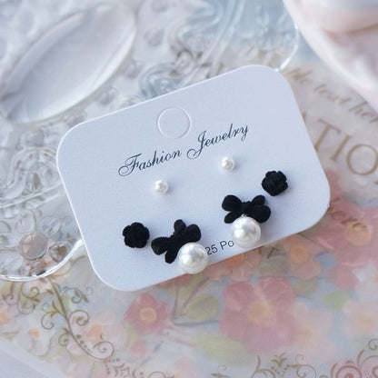 Pairs: Bow Earring Faux of Pearl 3 Set Stud Asymmetrical FashionChic