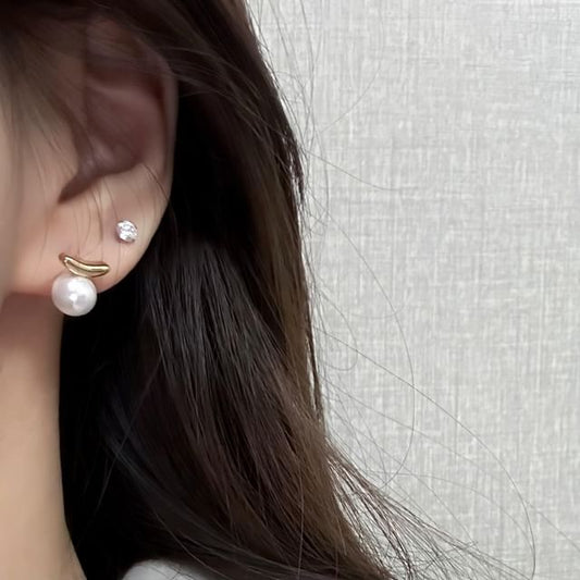 Earring Sterling 925 Stud Pearl Faux Silver FashionChic