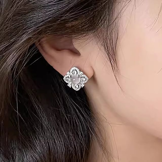 Rhinestone Earring Stud Leaf FashionChic