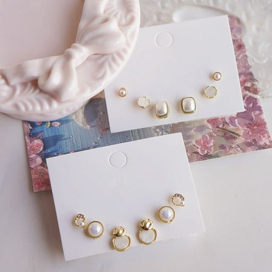 Stud Faux Pearl Earring Set FashionChic