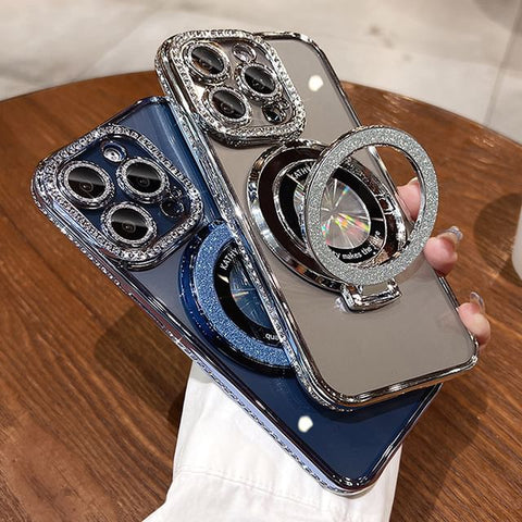 with Phone Rhinestone (Compatible Transparent Case Magnetic MagSafe) Stand FashionChic