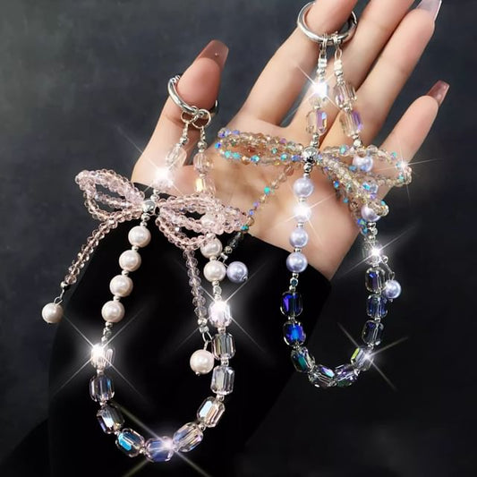 Pad Lanyard Bow with Pearl Crystal Phone Strap Faux FashionChic