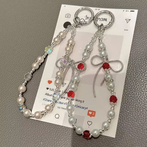 Lanyard Faux with Strap Pearl Pad Phone Bow FashionChic