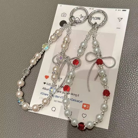 Lanyard Faux with Strap Pearl Pad Phone Bow FashionChic