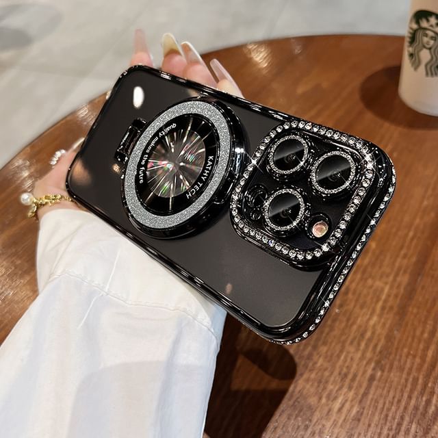 with Phone Rhinestone (Compatible Transparent Case Magnetic MagSafe) Stand FashionChic
