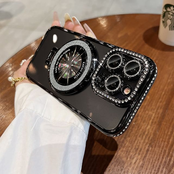 with Phone Rhinestone (Compatible Transparent Case Magnetic MagSafe) Stand FashionChic