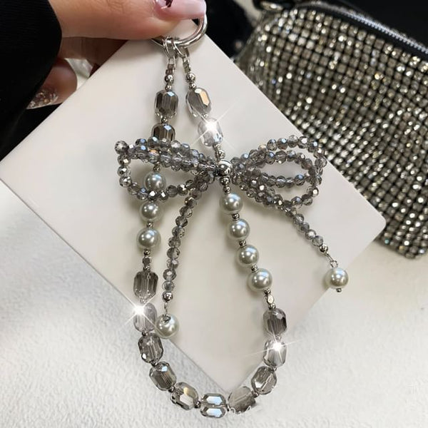 Pad Lanyard Bow with Pearl Crystal Phone Strap Faux FashionChic