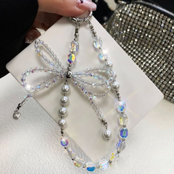 Pad Lanyard Bow with Pearl Crystal Phone Strap Faux FashionChic