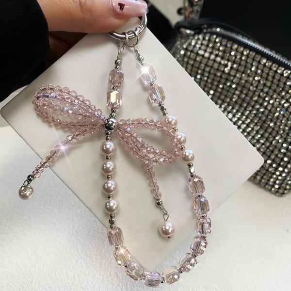 Pad Lanyard Bow with Pearl Crystal Phone Strap Faux FashionChic