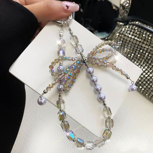 Pad Lanyard Bow with Pearl Crystal Phone Strap Faux FashionChic