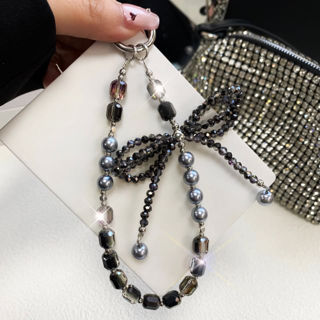 Pad Lanyard Bow with Pearl Crystal Phone Strap Faux FashionChic