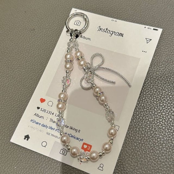 Lanyard Faux with Strap Pearl Pad Phone Bow FashionChic