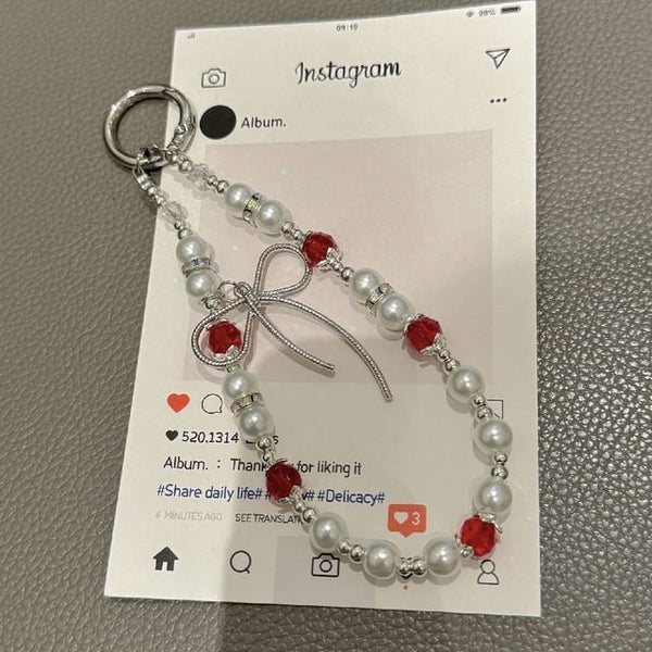 Lanyard Faux with Strap Pearl Pad Phone Bow FashionChic