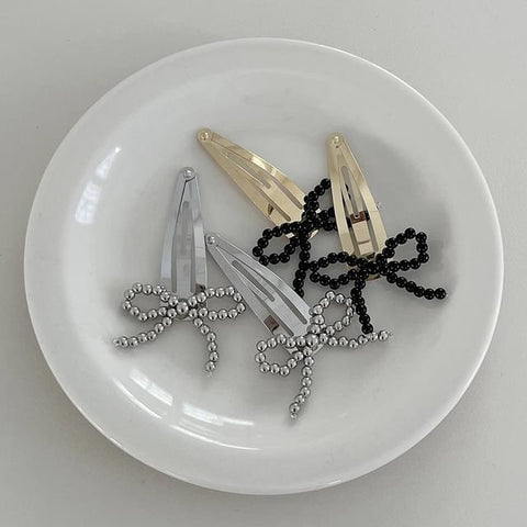 Hair Bow Beaded Alloy Set Clip FashionChic