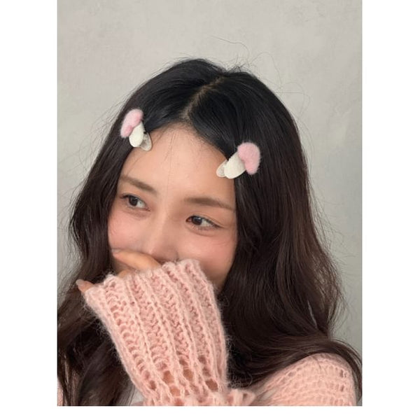 Set Fluffy Heart Clip Hair FashionChic