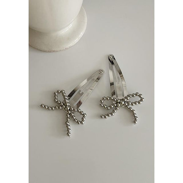 Hair Bow Beaded Alloy Set Clip FashionChic