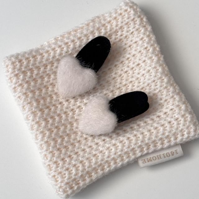 Set Fluffy Heart Clip Hair FashionChic