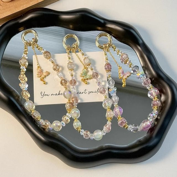 Butterfly Lanyard Crystal Pad Phone with Strap Faux FashionChic