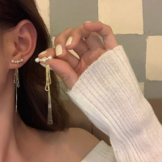 Pearl Alloy Faux Threader Earring FashionChic