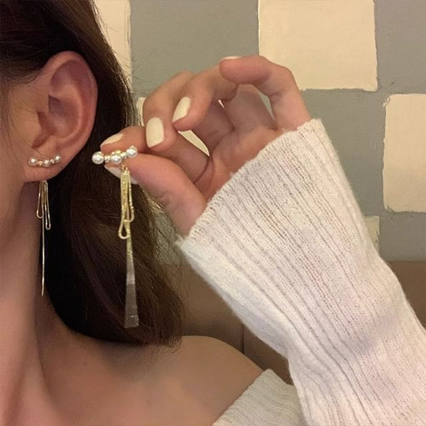 Pearl Alloy Faux Threader Earring FashionChic