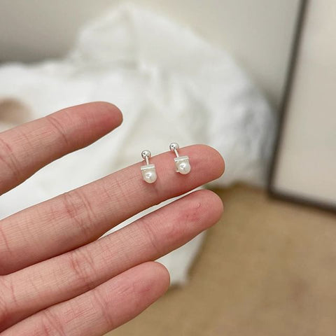 Alloy Pearl Barbell Faux Earring FashionChic