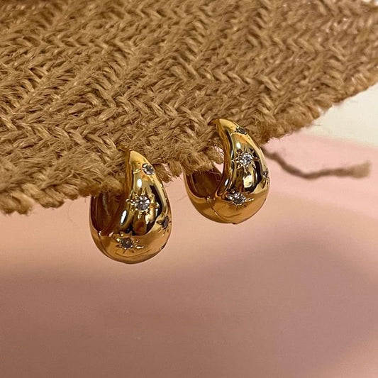 Huggie Polished Earring Rhinestone Alloy FashionChic