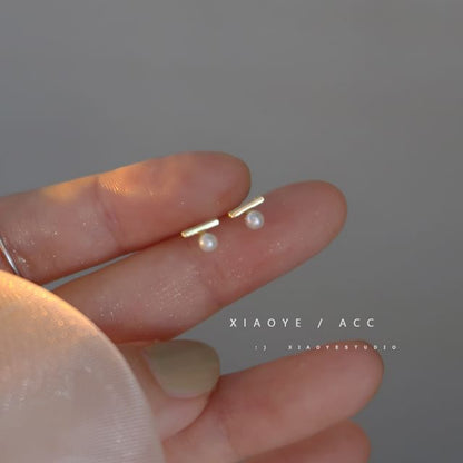 Silver Faux S925 Sterling Stud Earring Pearl FashionChic