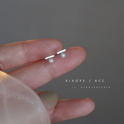 Silver Faux S925 Sterling Stud Earring Pearl FashionChic