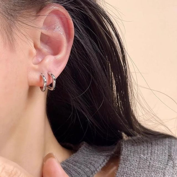 / Rhinestone Alloy Polished Earring Square Huggie FashionChic