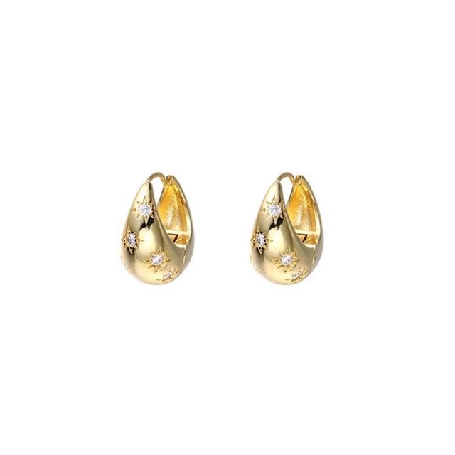 Huggie Polished Earring Rhinestone Alloy FashionChic