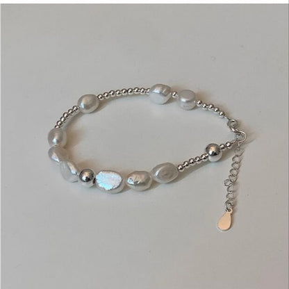 Silver Pearl Faux 925 Sterling Beaded Bracelet FashionChic
