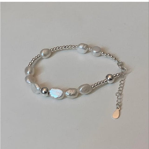 Silver Pearl Faux 925 Sterling Beaded Bracelet FashionChic