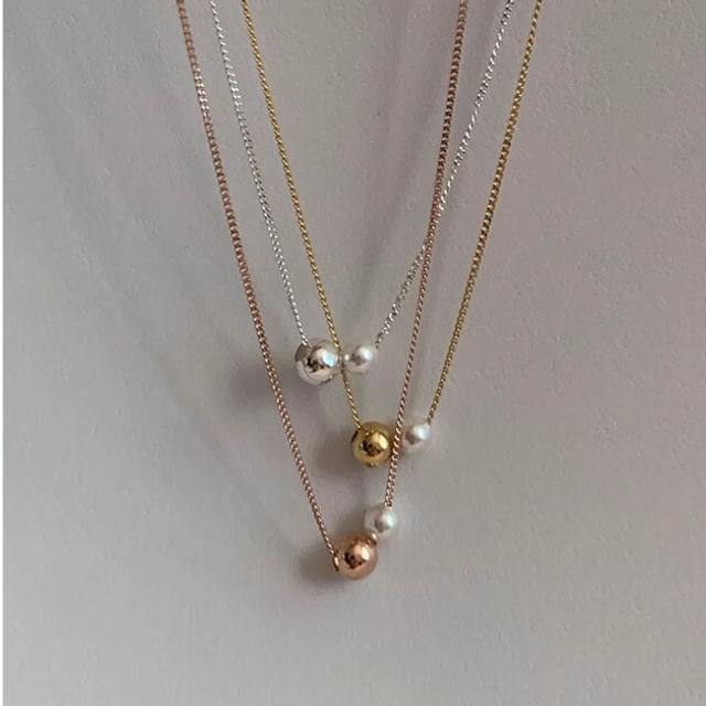 Ball Necklace Faux Pearl Sterling 925 Silver FashionChic