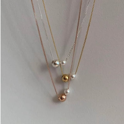 Ball Necklace Faux Pearl Sterling 925 Silver FashionChic