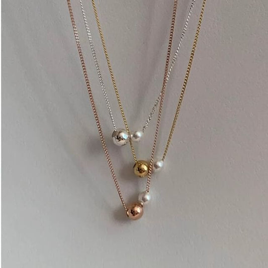 Ball Necklace Faux Pearl Sterling 925 Silver FashionChic