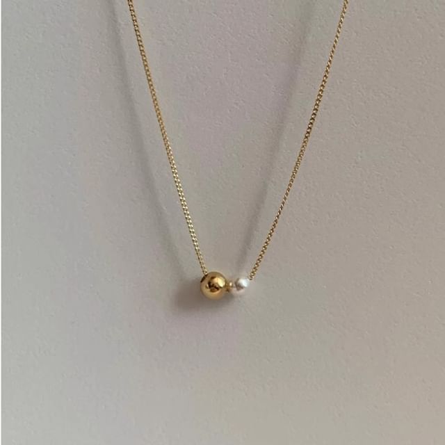 Ball Necklace Faux Pearl Sterling 925 Silver FashionChic