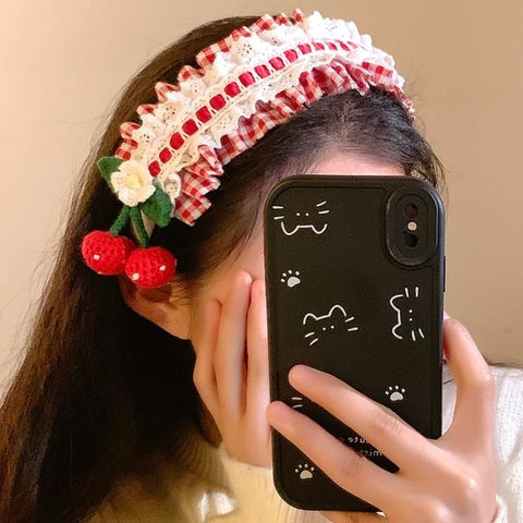 Plaid Ruffle Detail Headband Cherry FashionChic